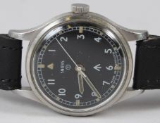 A SMITH'S GENTLEMAN'S STAINLESS STEEL MILITARY WRISTWATCH, Circa. 1960's, with black dial, Arabic
