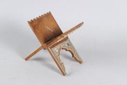 A 19TH CENTURY INDIAN VIZAGAPATAM BONE INLAID SANDALWOOD BOOK STAND. 23cms long