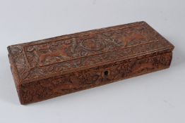 A FINE 19TH CENTURY INDIAN SANDALWOOD BOX. 30.5cms long