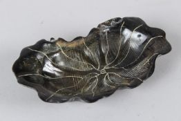 A CHINESE HORN LOTUS FORM BRUSH WASHER. 12.5cms.