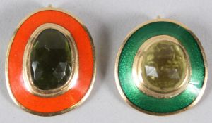 A PAIR OF 18K OVAL PENDANTS.