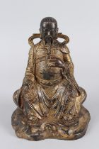 A CHINESE GILT BRONZE STATUE OF GUANDI. 26cms high.