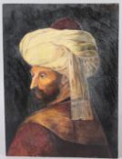 OTTOMAN TURKISH SCHOOL. BUST LENGTH PORTRAIT OF SULTAN MEMMET, oil on board, unframed. 31cms x