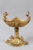 A GILT BRONZE MASTER SALT with cherub handles.
