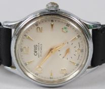 AN ORIS GENTLEMAN'S STAINLESS STEEL WRISTWATCH, silvered dial, alternating Arabic and arrowhead