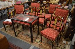 AN IMPRESSIVE FRENCH EMPIRE REVIVAL SEVEN PIECE MAHOGANY SALON SUITE, with ormolu mounts,