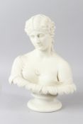 ART UNION OF LONDON, A PARIAN WARE BUST OF A YOUNG LADY, on a socle base, impressed marks. 33cms