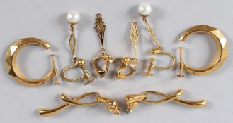 FOUR PAIRS OF YELLOW METAL EARRINGS. 8gms.