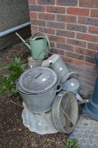 Galvanised watering cans, buckets etc.