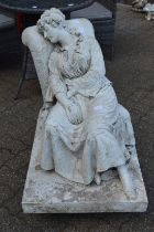 A large painted reconstituted stone or plaster statue title Sweet Rest, signed.