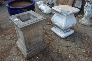 Two square shaped reconstituted stone garden pedestals.