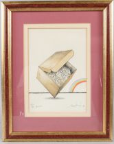 RONALD SEARLE 'Boxed Cats' colour lithograph signed in pencil numbered 43/50 dated 1983 with