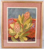 ANGELA NEWBERRY (1934) 'Proteas in a landscape' screenprint 12/17 signed and titled in pencil 46 x