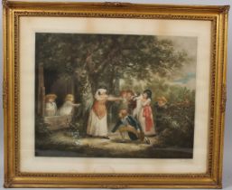 CLIFFORD R. JAMES Children playing at Blinds man bluff mezzotint signed in pencil blindstamped 40