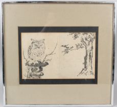 HANABUSA ITCHO Owl and tree woodblock print 19 x 30cm