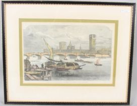 VICTORIAN SCHOOL 'New Westminster Bridge - General View Thomas Page Engineer' coloured engraving