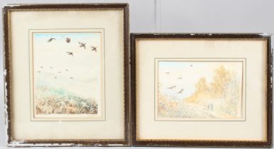 SHELL (20TH CENTURY) Pheasant and grouse shooting two watercolours signed 10.5 x 15.5cm and 15 x
