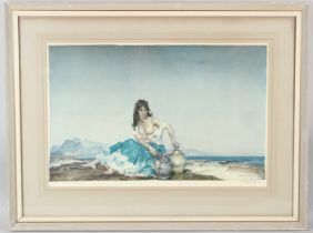 WILLIAM RUSSELL FLINT (1880-1969) Semi nude seated woman coloured print signed in pencil