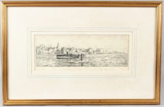 WILLIAM LIONEL WYLLIE (1851-1931) Submarine and escort entering Portsmouth Harbour etching signed in