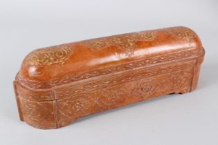 A TURKISH TOPHANE POTTERY PEN BOX, of rounded rectangular form, the cover with gilded incised