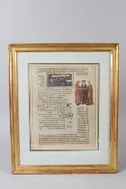 A JEWISH FRAMED AND GLAZED PICTURE. Three figures and script. Image 12ins x 7ins.