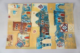 MOHAMED JEHAD, PALESTINE. Buildings. Oil on paper. Signed M. JEKAD 2011. Unframed 22ins x 15ins.