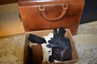 Ladies leather gloves, a briefcase etc.