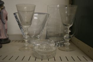 A Rosenthal Versace etched glass vase and other glassware.