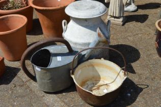 Galvanised watering can and other items.