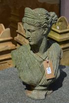 Reconstituted stone bust of a classical lady.