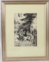 DAVID SOLOLMONOVICH KHAIKIN (1927-2008) Woodland scene of children playing monochome watercolour