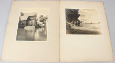 EARLY 20TH CENTURY PHOTOGRAPHS 'Harvesting' and 'Bosham Sussex' two black and white sepia