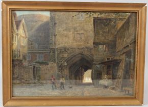 HENRY GEORGE HINE (1811-1895) Courtyard with two soldiers carrying a pail watercolour signed and
