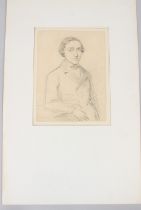 ATTRIBUTED TO THEODOR SCHAEPKENS (1810-1883) Seated man pencil drawing inscribed verso mounted