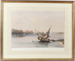 LOUIS HAGUE AFTER DAVID ROBERTS 'Approach to the fortress of Ibrim, Nubia'' 19th century hand