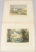 DONALD MAXWELL (1877-1936) 'Corfe Castle' and 'Stinsford' two coloured prints unframed 17 x 24cm and