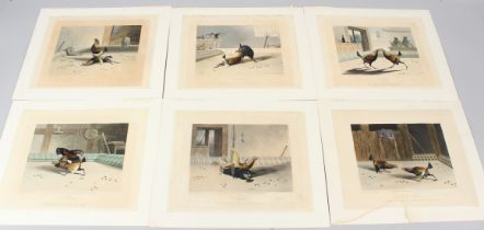 NEWTON FIELDING (1799-1856) Set of six cock fighting scenes prints published by Ackermann unframed