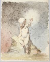 ENGLISH SCHOOL (19TH CENTURY) Cherub holding a cross watercolour unframed 29 x 23cm