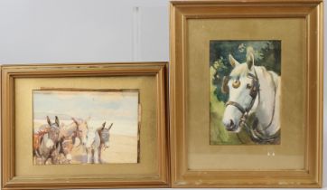 MABEL AMBER KINGWELL (1890-1924) Head of a horse watercolour signed 18 x 12cm and another