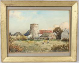 TOM PATTERSON Farmstead with children in the foreground watercolour signed inscribed 'Ayr' on