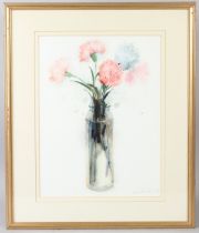 WAI HIN LAW Still life of carnations in a glass vase watercolour signed dated indistinctly 45 x