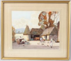 ATTRIBUTED TO ERNEST UDEN Busy farmyard scene ink and watercolour inscribed 'Happy Families' on