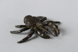 A JAPANESE BRONZE ARTICULATED CRAB. 4ins long.