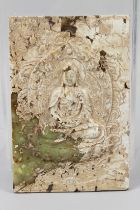 A BUDDHIST RELIGIOUS JADE SCULPTURE PLAQUE 7.25ins x 5ins