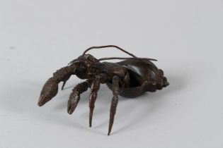 A JAPANESE BRONZE CRAB AND WHELK. 3.5ins