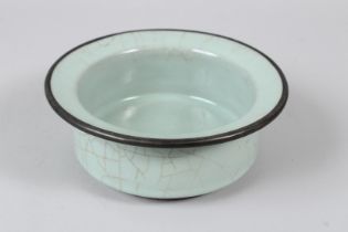 A CHINESE GUAN-TYPE CELADON BRUSH WASHER crackle glaze and inscription