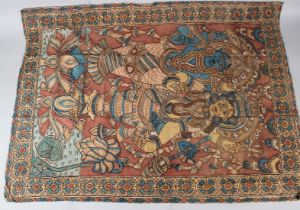 A FINE 19TH CENTURY SOUTH INDIAN PAINTED TEXTILE 83cm x 114icm.