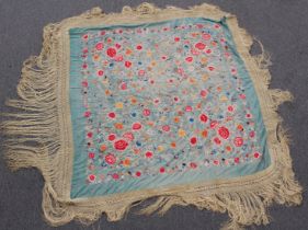 A LARGE CHINESE EMBROIDERED SILK CLOTH with tassels.