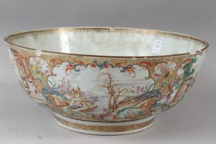 A LARGE CHINESE MANDERIN PATTERN PUNCH BOWL 14ins diameter Condition: one crack, rim chips.