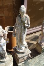 A classical concrete stone figure of a young maiden on a stand. 4ft 5ins high.